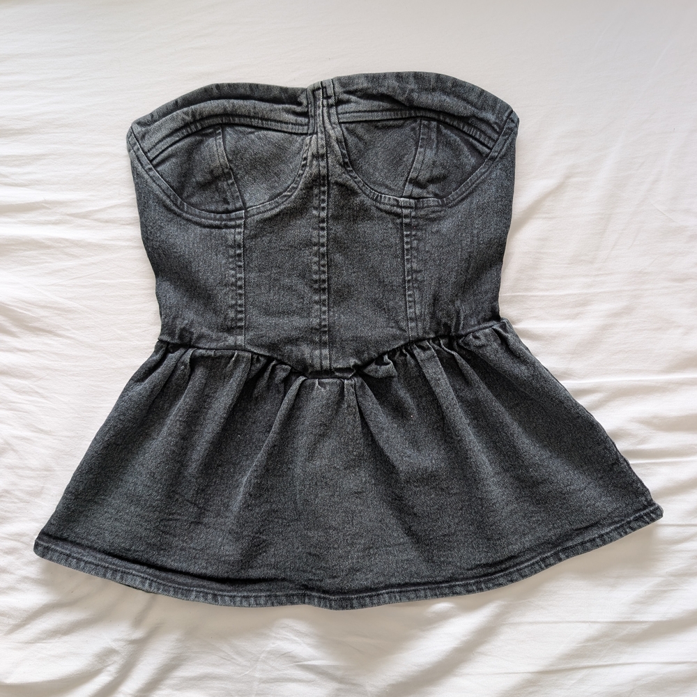Strapless Black Denim Peplum Corset